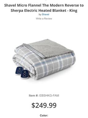 $250 Shavel new Gray Plaid heated Comforter - Blue & White Accent